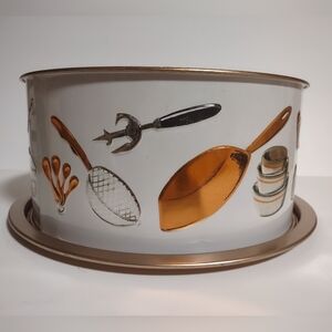 Vtg Weibro Chicago Metal Cake Cover Copper and White Cake Carrier and Cover